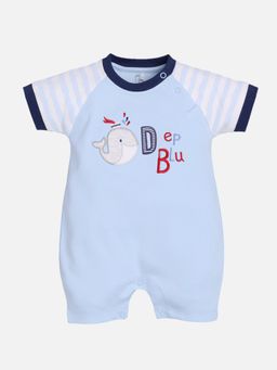 BABY GO - Boys Blue Cotton Embroidered Romper