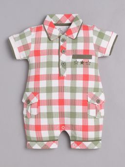 BABY GO - Boys Green Cotton Checks Romper