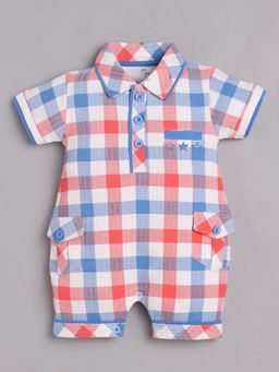 BABY GO - Boys Blue Cotton Checks Romper