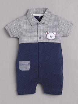 BABY GO - Boys Navy Blue Cotton Colorblock Romper