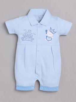 BABY GO - Boys Blue Cotton Embroidered Romper