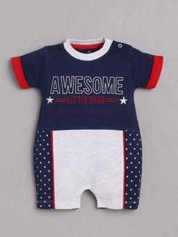 BABY GO - Boys Navy Blue Cotton Embroidered Romper