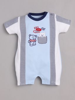 BABY GO - Boys Blue Cotton Embroidered Romper