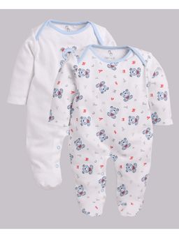 BABY GO - Boys White Cotton Printed Romper (Pack of 2)