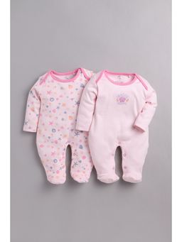 BABY GO - Girls Pink Cotton Printed Romper (Pack of 2)