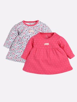 BABY GO - Girls Multi-Color Cotton Floral Knee Length Dress (Pack of 2)