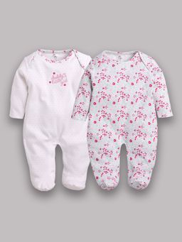 BABY GO - Girls Multi-Color Cotton Floral Romper (Pack of 2)