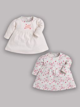 BABY GO - Girls Multi-Color Cotton Floral Knee Length Dress (Pack of 2)