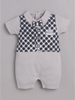 BABY GO - Boys Grey Cotton Checks Romper