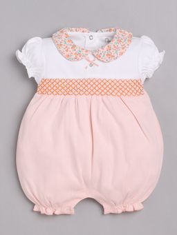 BABY GO - Girls Peach Cotton Colorblock Romper