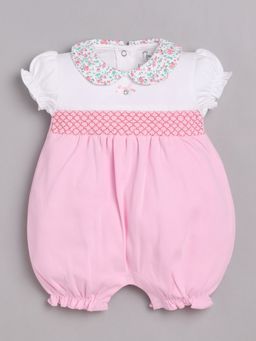 BABY GO - Girls Pink Cotton Colorblock Romper