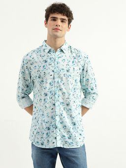 United Colors of Benetton - Blue Slim Fit Spread Collar Floral Print Shirt