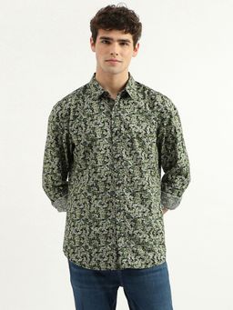 United Colors of Benetton - Green Slim Fit Spread Collar Floral Print Shirt