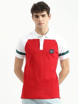 United Colors of Benetton - Red Regular Fit Collar Neck Colorblock Polo T-Shirt