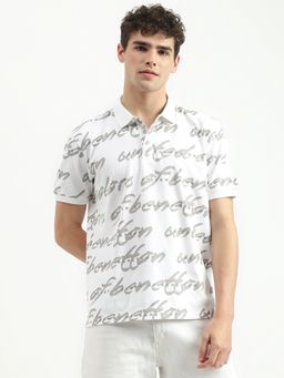 United Colors of Benetton - White Regular Fit Collar Neck Printed Polo T-Shirt