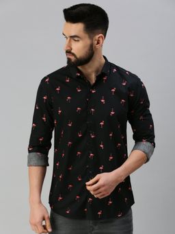SHOWOFFFF - Men Roll-Up Sleeves Black Animal Shirt