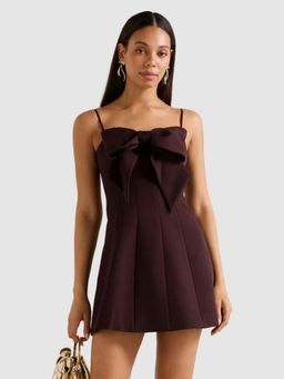 Forever New - Women Purple Solid Hayley Bow Mini Dress