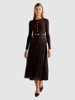 Forever New - Women Brown Solid Midi Dress with Belt