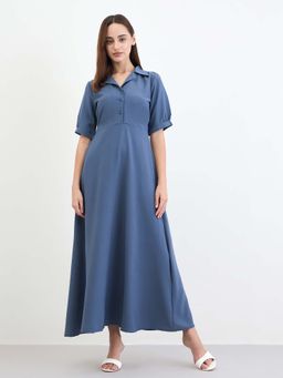 Styli - Women Blue Solid Maxi Dress