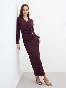 Styli - Women Wine Textured Bodycon Dress