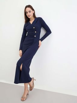 Styli - Women Navy Blue Textured Bodycon Dress