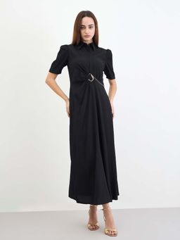 Styli - Women Black Solid A-Line Dress
