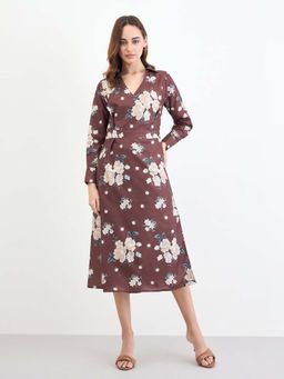 Styli - Women Maroon Floral Midi Dresses