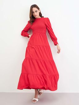 Styli - Women Red Textured Maxi Dress