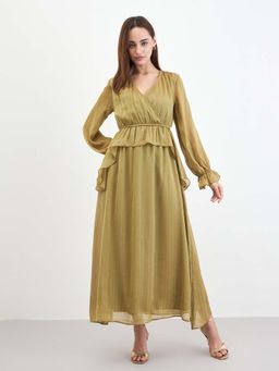 Styli - Women Gold Striped Maxi Dress