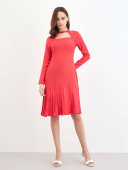 Styli - Women Red Solid Knee Length Dress