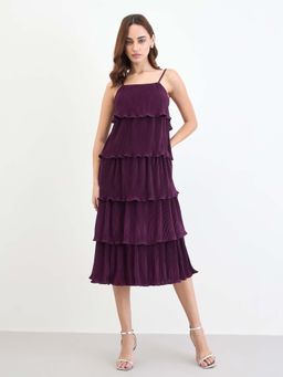 Styli - Women Purple A-Line Midi Dress