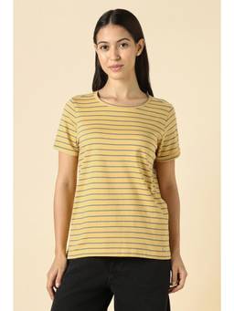 Allen Solly - Women Yellow Stripe Casual T-Shirt