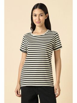 Allen Solly - Women Black Stripe Casual T-Shirt