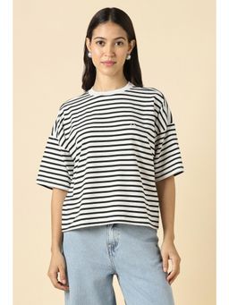 Allen Solly - Women White Stripe Casual T-Shirt