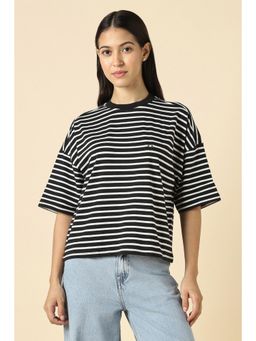 Allen Solly - Women Black Stripe Casual T-Shirt