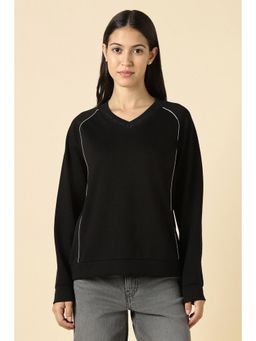 Allen Solly - Women Black Solid V Neck Sweatshirt