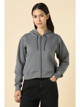 Allen Solly - Women Grey Solid Hooded Neck Sweatshirt