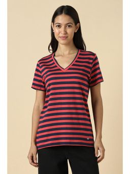 Allen Solly - Women Red Stripe Casual T-Shirt