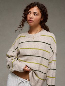 American Eagle - Women Green Stripe Sweater