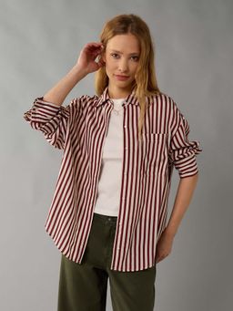 American Eagle - Women Maroon Striped Shirt