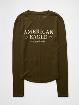 American Eagle - Women Olive Solid T-Shirt
