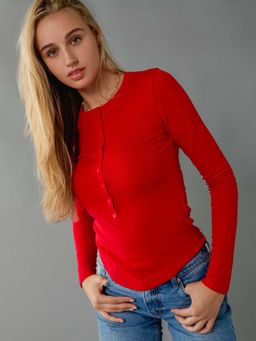 American Eagle - Women Red Solid T-Shirt