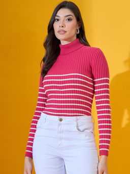 98 Degree North - Women Cotton Turtle Neck Pink Sweater