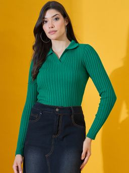 98 Degree North - Women Cotton Collar Neck Green Sweater