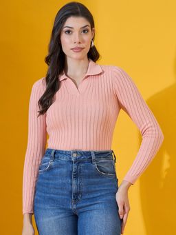 98 Degree North - Women Cotton Collar Neck Pink Sweater