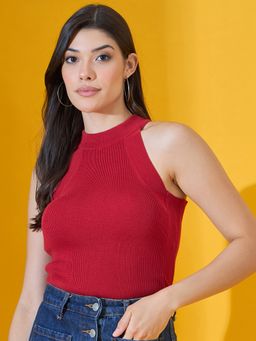 98 Degree North - Women Cotton Round Neck Red Sweater