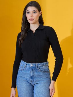 98 Degree North - Women Cotton Collar Neck Black Sweater