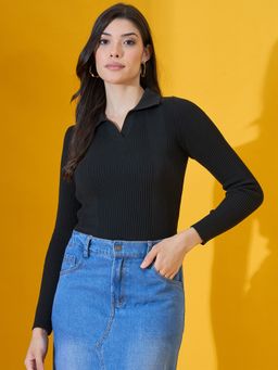 98 Degree North - Women Cotton Collar Neck Black Sweater