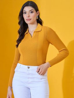 98 Degree North - Women Cotton Collar Neck Mustard Sweater