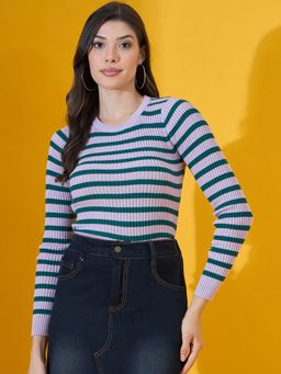 98 Degree North - Women Cotton Round Neck Lavender Sweater